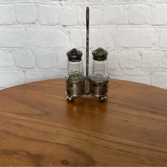 Vintage Glass Salt and Pepper Shakers with Holder - Picture 1 of 4